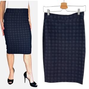 Avenue Montaigne Pull On Pencil Skirt Plaid Check Flannel Stretch Blue Size 00